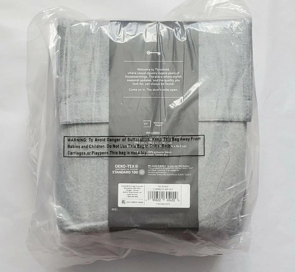 Juego de sábanas de franela umbral de 3 piezas DOBLE, puerto gris, ¡nuevo y nunca abierto!  Foto 2 de 2