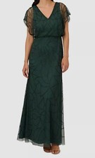 Adrianna Papell Women's Green Beaded Blouson Dolman-Sleeve Gown Dress Size 2