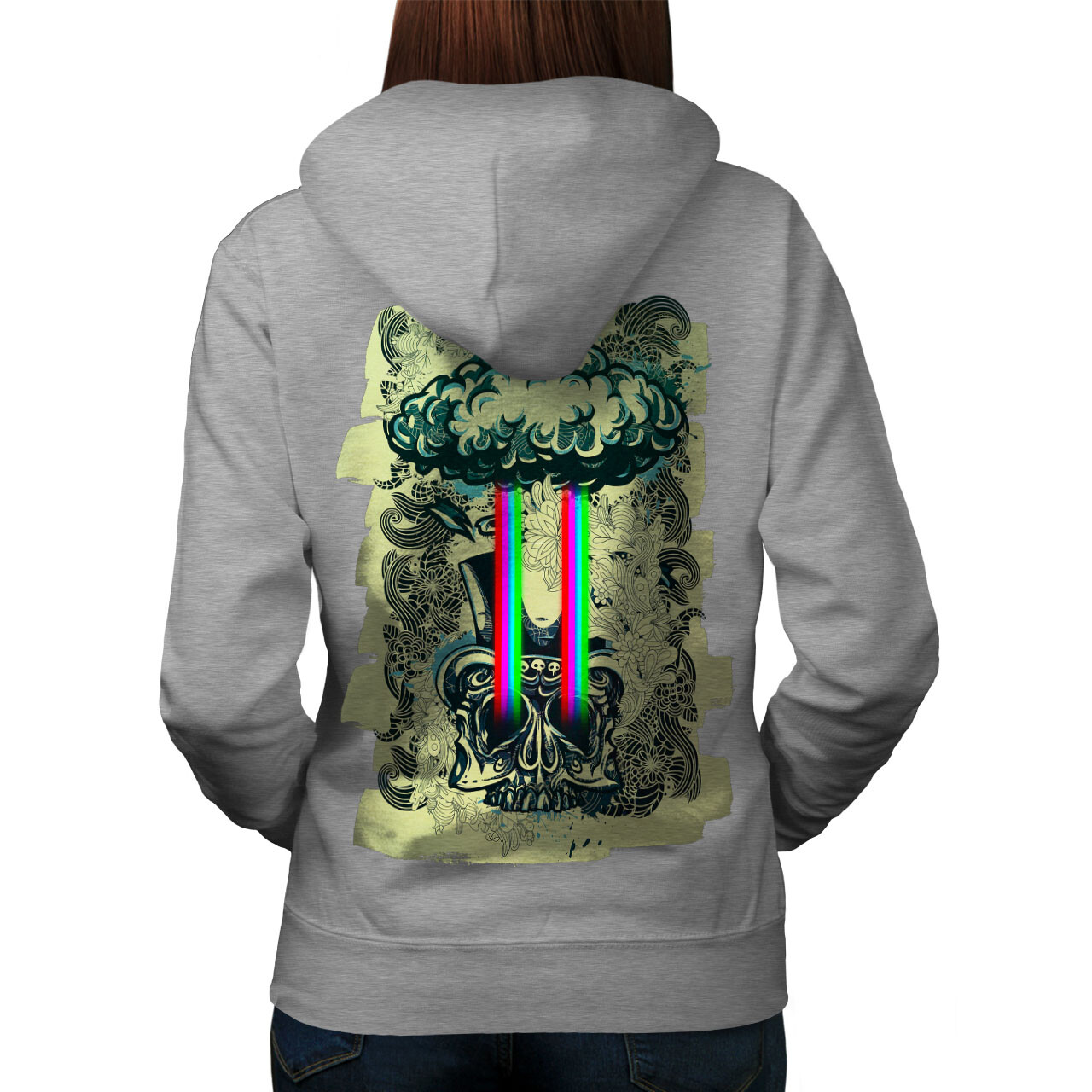 Wellcoda Rainbow Death Cool Flower Womens Hoodie Back