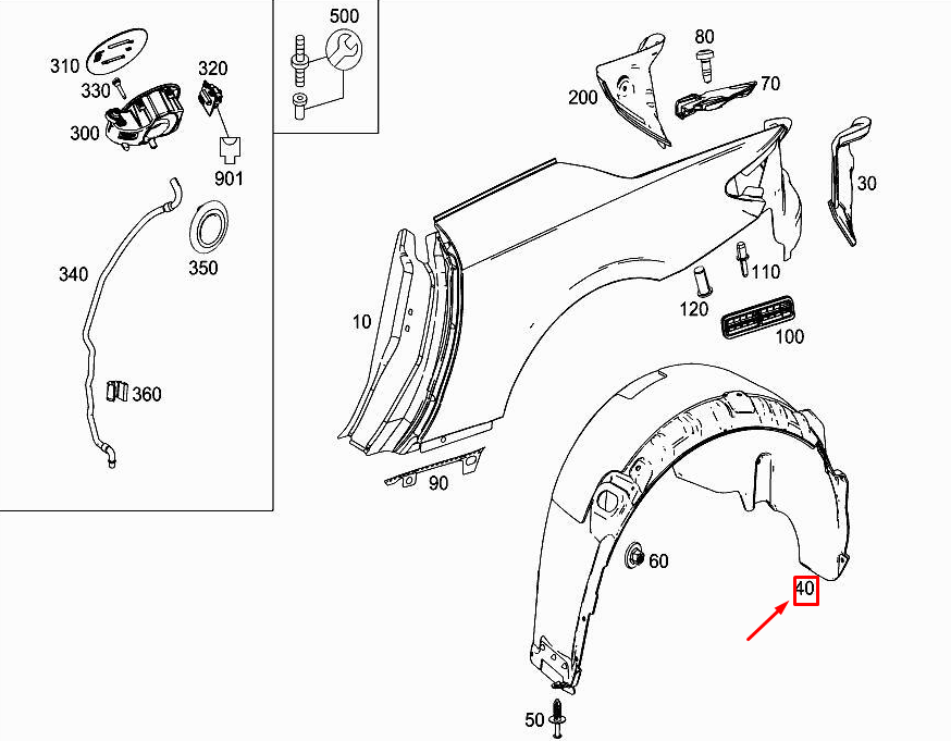 MERCEDES-BENZ SL R231 Rear Right Inner Fender Liner A2316900930
