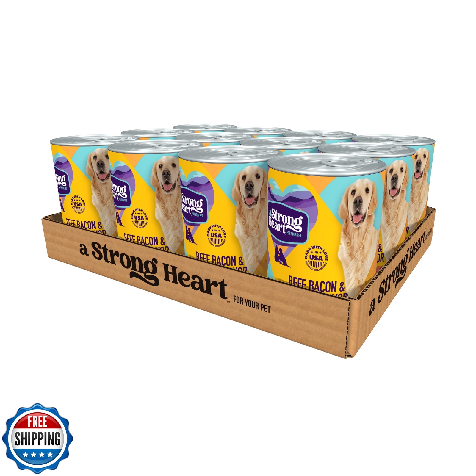 A Strong Heart Wet Dog Food, Beef, Bacon and Cheese Flavor - 13.2 oz Cans (Pa