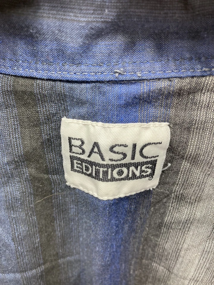 Basic Editions Pearl Snap Shirt Men Size XL Blue Stripes Western Short Sleeve - Image 4 of 4