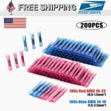 200Pcs Heat Shrink Butt Tube Splice Connectors 14-22GA Gauge Wire Terminals KIT