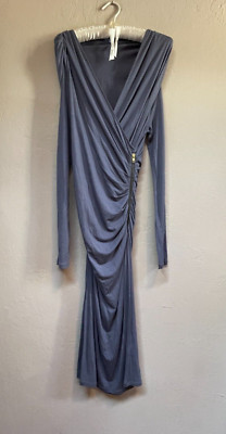 Vivienne Vivienne Tam Womens Long Sleeve Ruched Side Zip Wrap Dress Purple Small
