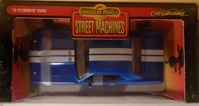 Miniature ERTL 1/18 Plymouth Cuda 1970 - Muscle Car Bleu Métal, Zamac, Collection