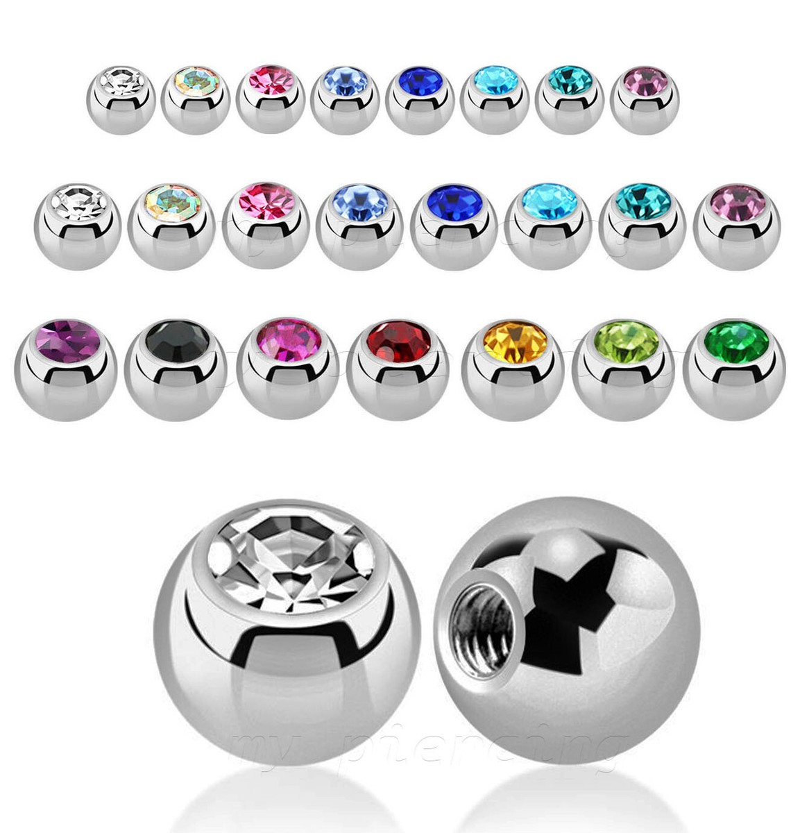 16G 14G Surgical Steel Threaded Replacement Gem Ball Body Jewelry Part