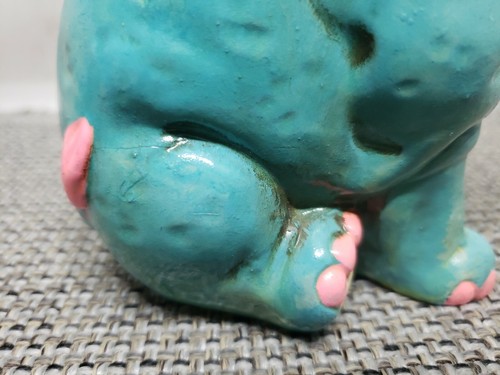 Vintage LOBECO Ceramic Turquoise Teal 6.5" Hippo Piggy Bank Flowers Japan - Picture 8 of 11