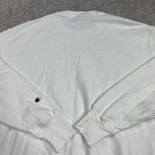 Champion Reverse Weave Sweatshirt Men XL White Blue WM Pullover Fleece Lined EUC - Picture 7 of 13
