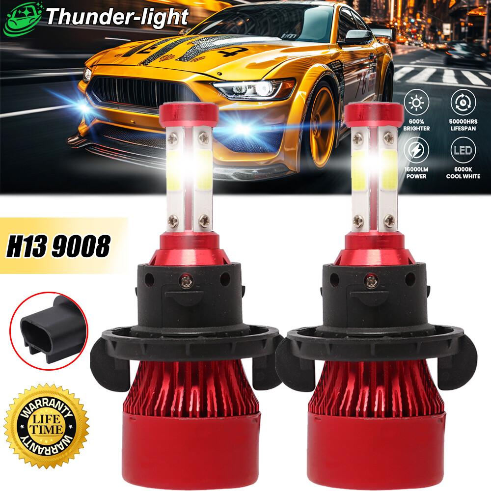 2Pcs H13 9008 LED Headlight Bulbs Conversion Kit High Low Beam 6000K White Light