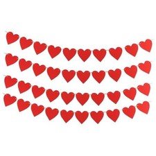 4 Pack Felt Heart Garland for Valentines Decorations, No DIY, Pre-Strung, Red