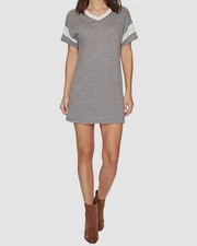 Alternative Women's Gray Striped V-Neck Short-Sleeve T-Shirt Dress Size XL