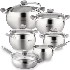 Modern 11-Piece Stainless Steel Induction Cookware Set – Dishwasher Safe Saucepa