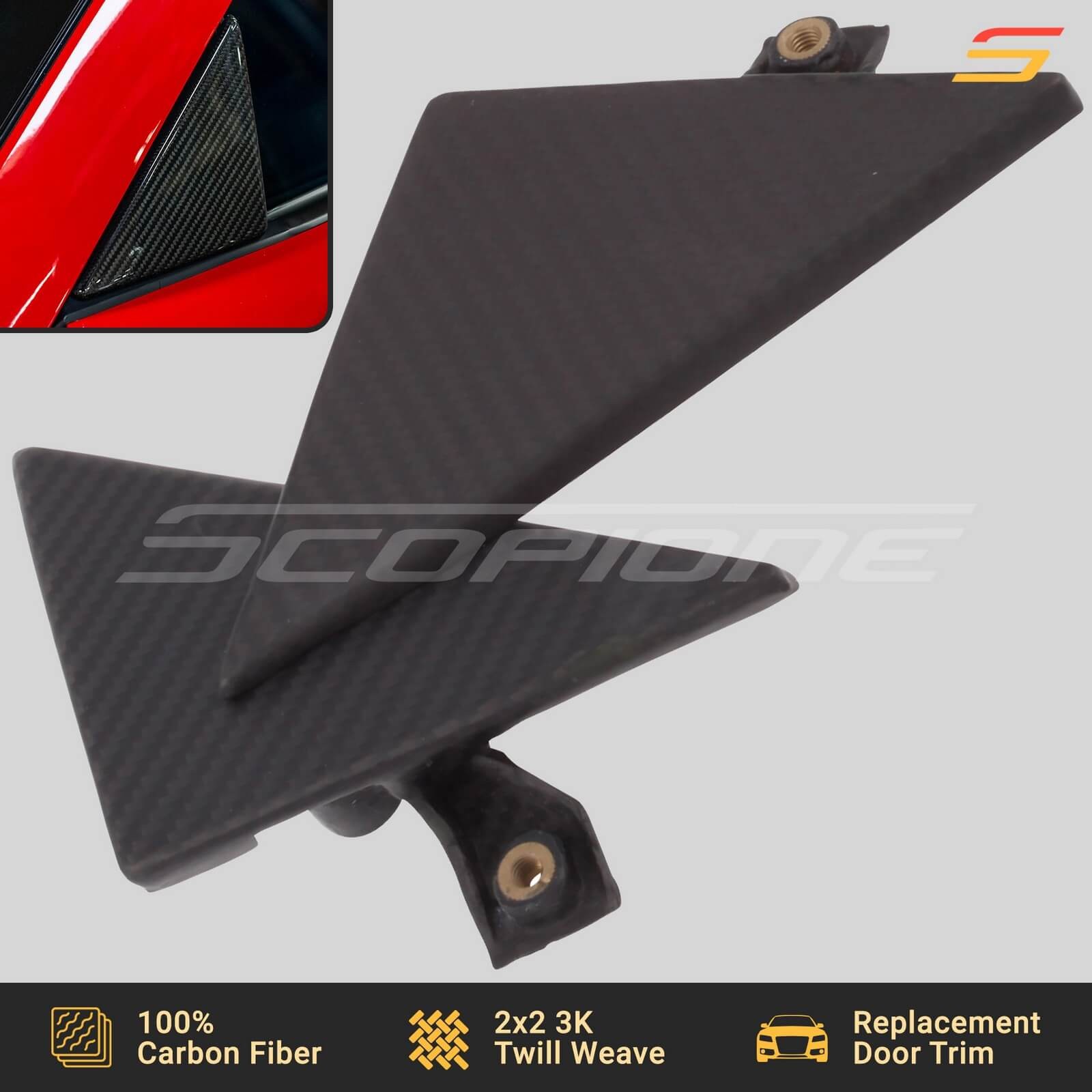 Scopione MATTE Carbon Window Door Triangle Mirror Trim for Ferrari 458 Italia