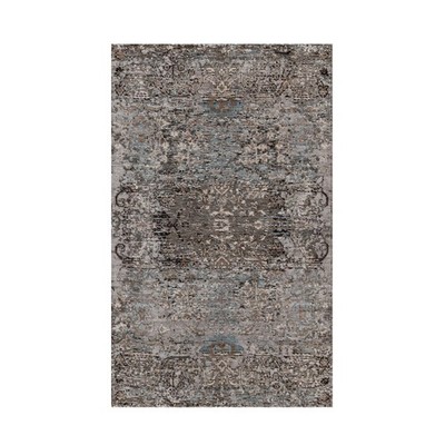 3'x5' Brown Hand Knotted Erased Flower Design Silk with Textured Wool Rug 92594