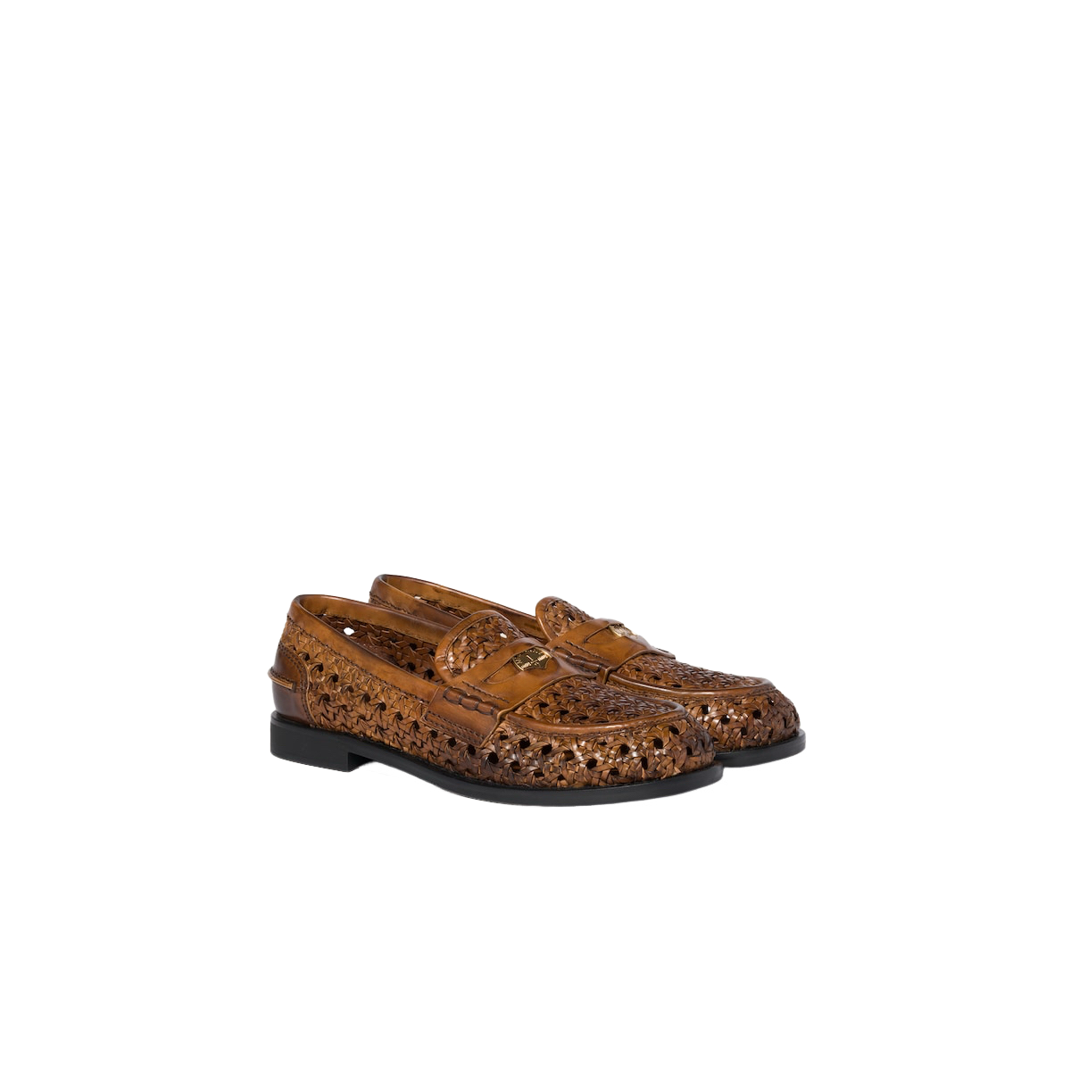 MIU MIU $1820 Cognac Woven Leather Loafers New | eBay