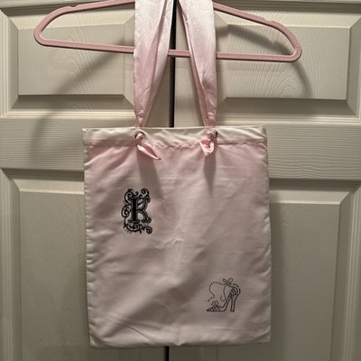 Pink Tote Bag Monogrammed  K  Rhinestones Satin Handles Glittery High Heel Shoe