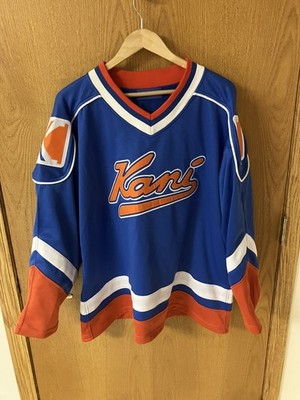 Vintage 90s Karl Kani Hockey Jersey Men s Large L New York Orange Blue Knicks