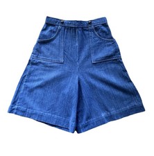 70 s Vintage Dark Blue Denim 23.5 High Waist Bermuda Shorts Prairie Western
