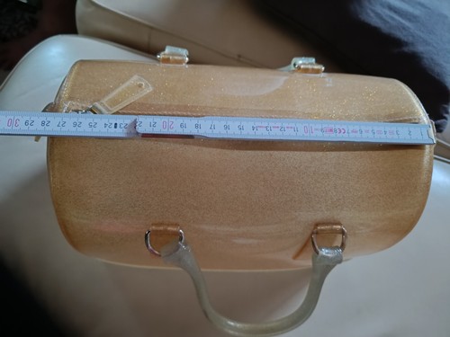 Furla Candy Bag Gold Tone Glitter Jelly Satchel Rubber Rare Padlock Italy - Picture 8 of 10