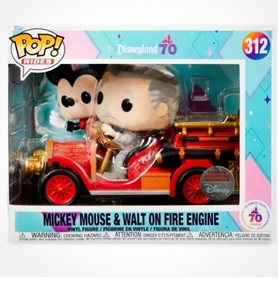 New Pop Funko Disneyland 70th Mickey Mouse and Walt Disney on Fire Engine #312