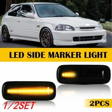 2X For 96-00 Honda Civic flowing LED Side Turn Marker Signal Lamps Smoke amber