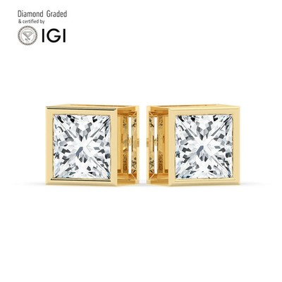 Princess Solitär Labgrown Diamant Ohrstecker 18k Gelbgold 4,00 ct 