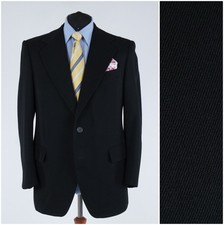 Mens Black Blazer 46R UK Size TREVIRA Wool Sport Coat Vintage Jacket