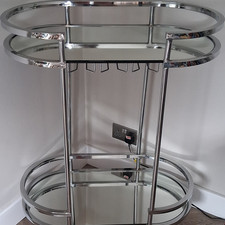 Oval Chrome Metal & Glass Drinks Trolley, 2 Shelves, 75x40x95cm