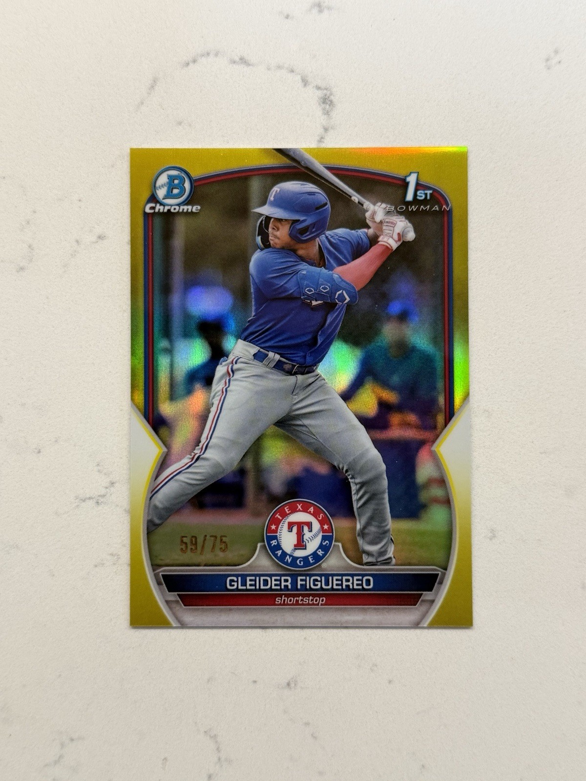 2023 Bowman Chrome #BCP-59 Gleider Figuereo 1st Bowman Gold Refractor/50 Rangers