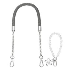 62cm/24.4" PU Leather Braided Purse Straps Dark Gray, Silver Buckle 