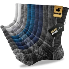 Men's Cotton Crew Work Socks, 5 Pairs Cushioned Boot Socks, Moisture Wicking ...