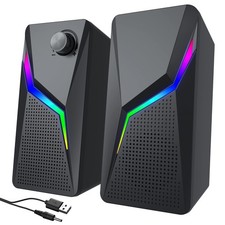 "Computer Speakers with 6 Lighting Modes, Stereo Sound  Bass-Boost Ports"