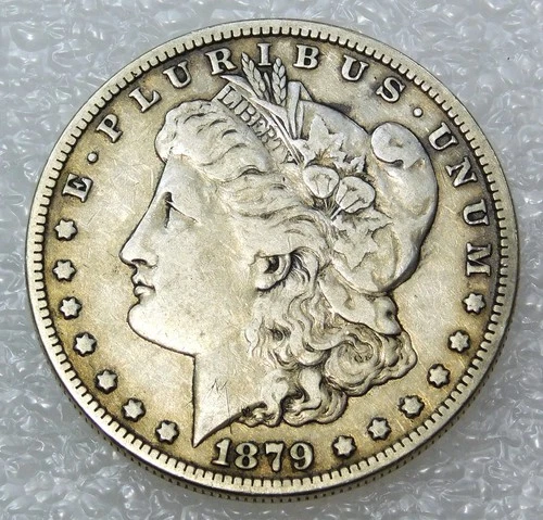 1879 P Morgan Silver Dollar VF Some Luster in saflip #Q210