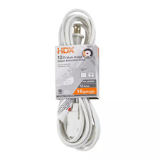 NEW 12 ft Indoor Extension Cord 16 Gauge 3 Outlet Multi Plug for Home Office Use