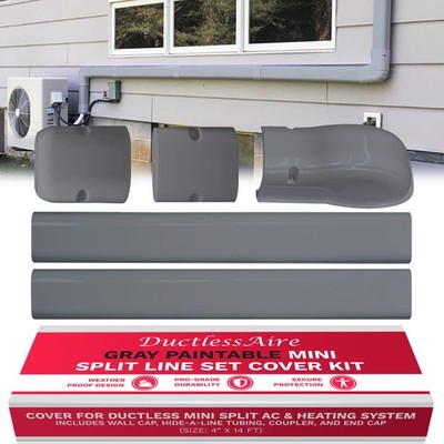 DuctlessAire Mini Split Line Set Cover Kit Paintable Lineset Cover Gray 4''x14 ft