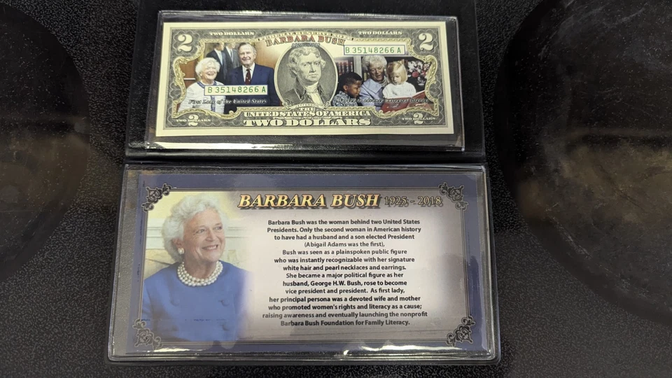 Rare 2018 First Commemorative Mint Barbra Bush Color Artwork Two Dollar $2 Bill - Image 3 of 4