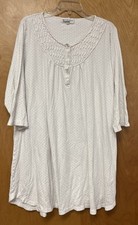Miss Elaine Nightgown White Plus Size 1X Soft Knit Embroidered Long Sleeves