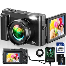 Digital Camera 4K Vlogging Camera for Youtube Autofocus with 32GB SD Card