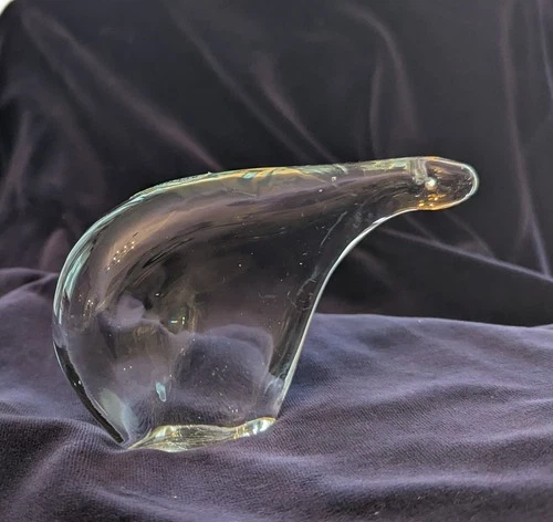 Blenko Clear Hand Blown Glass Polar Bear Figure with Original Label  ~ Vintage.