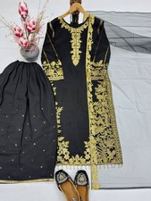 Attractive Black Roman Silk Kurta Palazzo With Dupatta For Party Wear