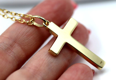 Genuine 750 18k 18ct Yellow Gold  Diamond Cut Anchor 60cm + 18ct Cross Pendant