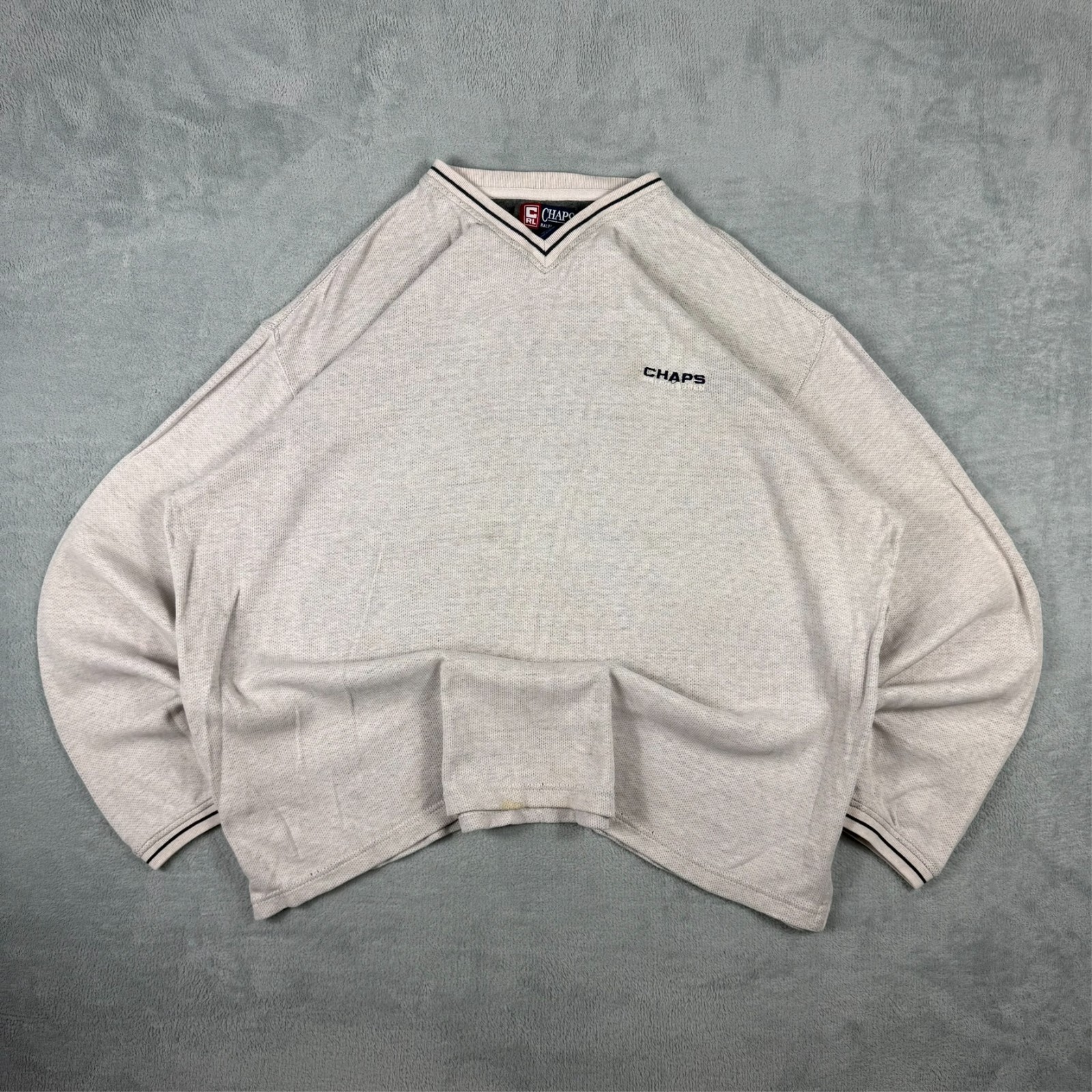 Vintage Chaps Ralph Lauren 1990's Grey Mesh Knit V-Neck Size XXL Sweatshirt