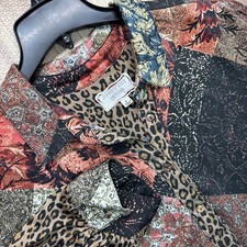 Johnny Was Workshop XL 'Mabel' Printed Silk Button-Up Velvet Back Blouse Top