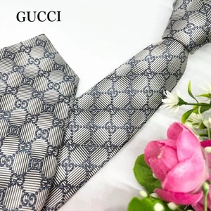 Cravate GUCCI 58,26 pouces argent marine motif GG soie populaire