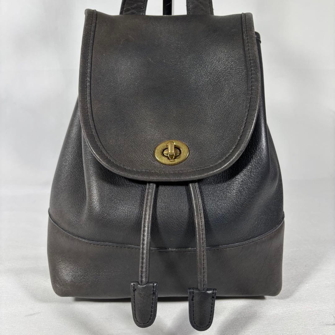 COACH Mini Backpack Drawstring Black Leather Turn… - image 1
