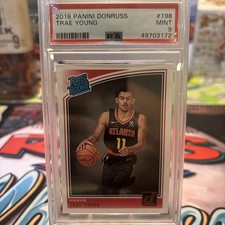 2018-19 Panini Donruss Rated Rookie Trae Young #198 (RC) PSA 9 Mint Card. rookie card picture