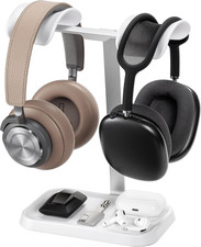 Dual Headphone Stand, Double Balanced Headset Stand with Storage Tray, Heavy Bas