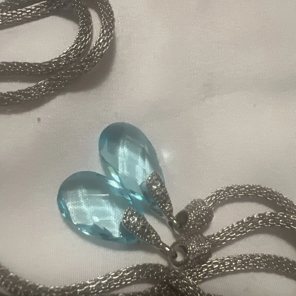 Sterling Silver Mesh Lariat With Blue Topaz Stones End caps. 34” - Image 4 of 4