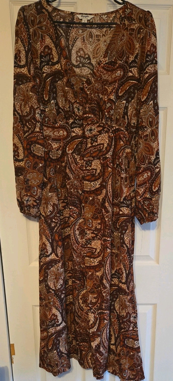 Wrangler Retro Button Front Dress Cowgirl Paisley Medium Boho Maxi