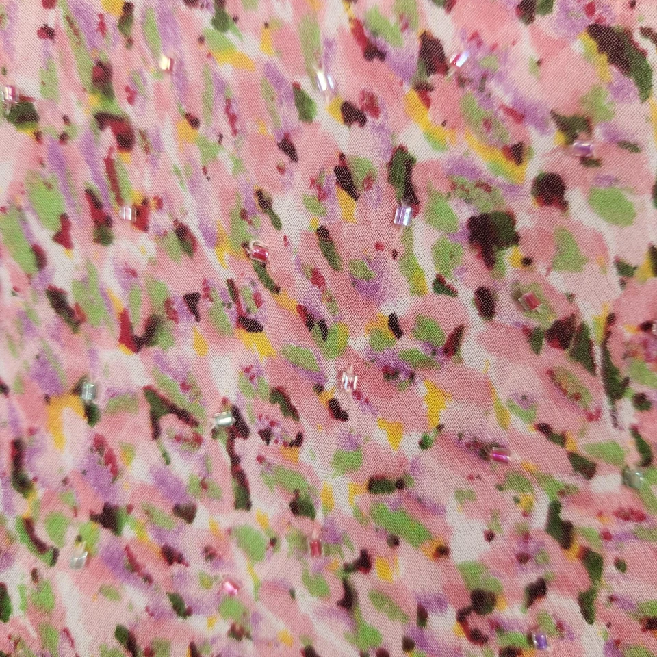 Adrianna Papell Dress Womens 12 Pink Silk Beaded Flutter Sleeve Lined Cocktail - Image 4 of 4